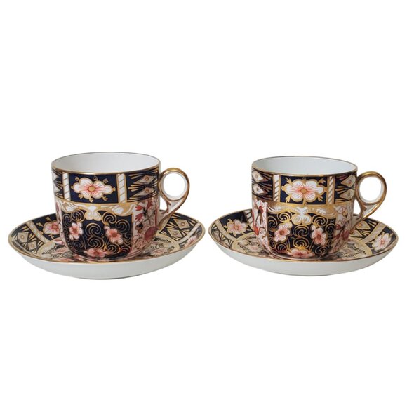 Antique Royal Crown Derby Imari Tea Cups & Saucers 1916 & 1921 - Picture 1 of 12